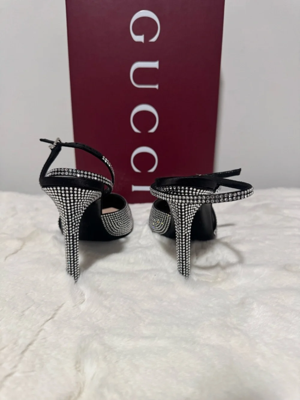 Gucci Black Crystal-Studded Pointed Slingback Heels - Picture 4 of 6